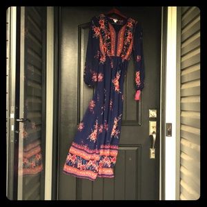 Flowy floral and navy blue dress